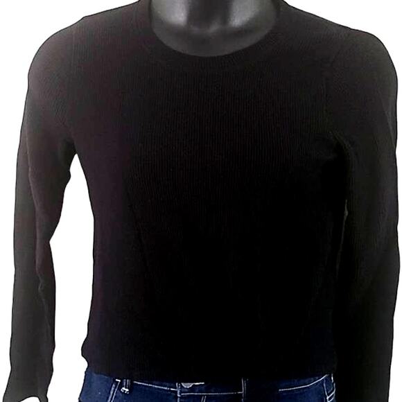 NWOT Madewell Elwood Black Ribbed Knit Knot-Front Long Sleeve Top Size Medium - Picture 9 of 9